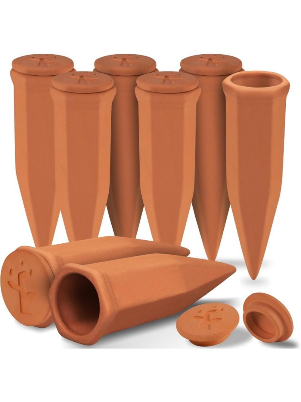 8 Pack Large Terracotta Watering Spikes with Lids - Automatic Indoor/Outdoor